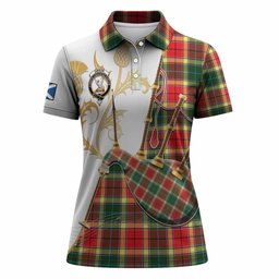 Gibson (Gibbs or Gibsone) Tartan Family Crest Women Polo Shirt Bagpipes with Scottish Thistle