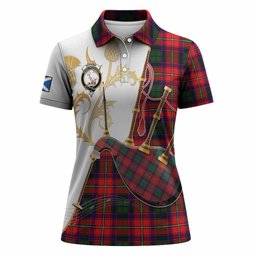 Hopkirk Tartan Family Crest Women Polo Shirt Bagpipes with Scottish Thistle