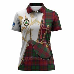 Grant Tartan Family Crest Women Polo Shirt Bagpipes with Scottish Thistle
