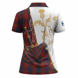 Fraser Tartan Family Crest Women Polo Shirt Bagpipes with Scottish Thistle