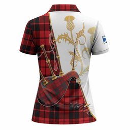 Hogg (Hog) Tartan Family Crest Women Polo Shirt Bagpipes with Scottish Thistle