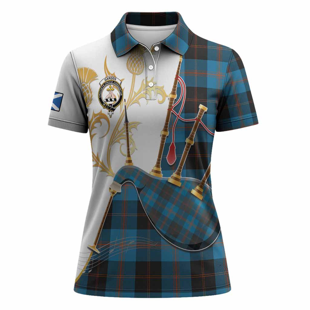 Garden (Gardyne) Tartan Family Crest Women Polo Shirt Bagpipes with Scottish Thistle