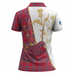 Rait Tartan Family Crest Women Polo Shirt Bagpipes with Scottish Thistle