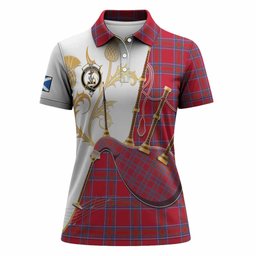 Rait Tartan Family Crest Women Polo Shirt Bagpipes with Scottish Thistle