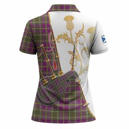Taylor (Tailyour) Tartan Family Crest Women Polo Shirt Bagpipes with Scottish Thistle