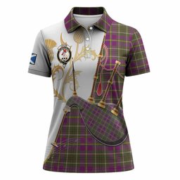 Taylor (Tailyour) Tartan Family Crest Women Polo Shirt Bagpipes with Scottish Thistle