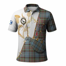 Walkinshaw Tartan Family Crest Polo Shirt Bagpipes with Scottish Thistle