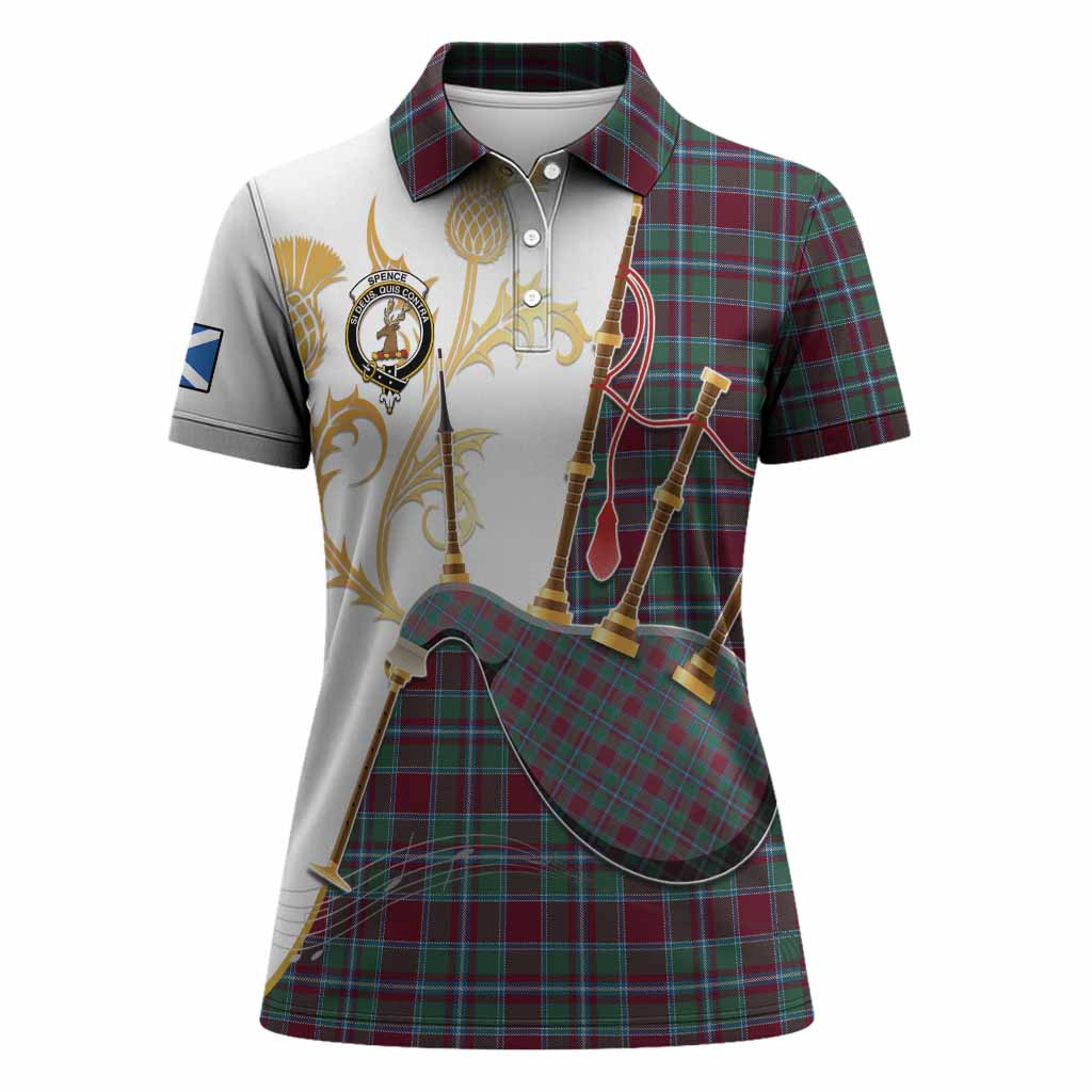 Spence (Spens) Tartan Family Crest Women Polo Shirt Bagpipes with Scottish Thistle
