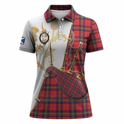 Ruthven Tartan Family Crest Women Polo Shirt Bagpipes with Scottish Thistle