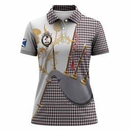 Shepherd Tartan Family Crest Women Polo Shirt Bagpipes with Scottish Thistle