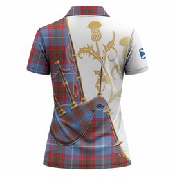 Skirving Tartan Family Crest Women Polo Shirt Bagpipes with Scottish Thistle