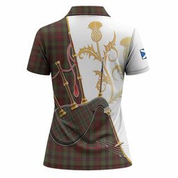 Tennant Tartan Family Crest Women Polo Shirt Bagpipes with Scottish Thistle