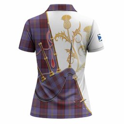 Rutherford Tartan Family Crest Women Polo Shirt Bagpipes with Scottish Thistle