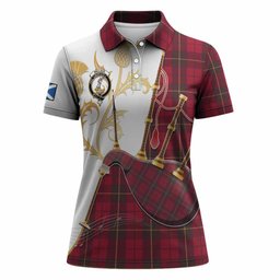 Wallace Tartan Family Crest Women Polo Shirt Bagpipes with Scottish Thistle