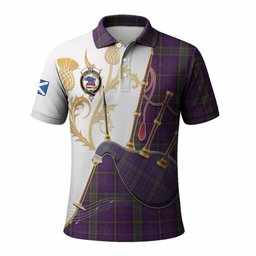 Weir Tartan Family Crest Polo Shirt Bagpipes with Scottish Thistle