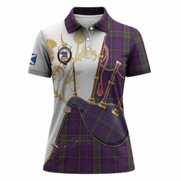 Weir Tartan Family Crest Women Polo Shirt Bagpipes with Scottish Thistle