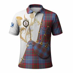 Trotter Tartan Family Crest Polo Shirt Bagpipes with Scottish Thistle