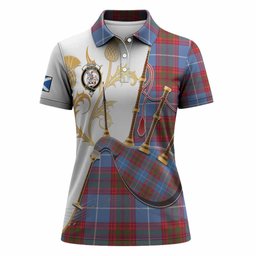 Trotter Tartan Family Crest Women Polo Shirt Bagpipes with Scottish Thistle