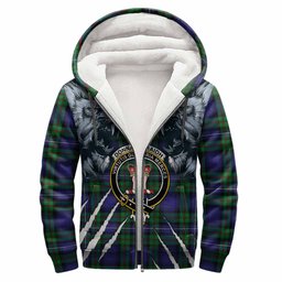 Donnachaidh Tartan Crest Sherpa Hoodie Ferocious Lion Style