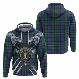 Donnachaidh Tartan Crest Hoodie Ferocious Lion Style