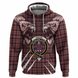 Ogilvie (Ogilvy) Tartan Crest Hoodie Ferocious Lion Style