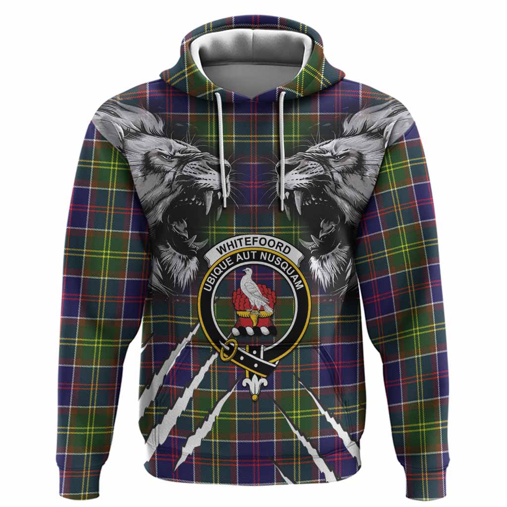 Whitefoord Tartan Crest Hoodie Ferocious Lion Style