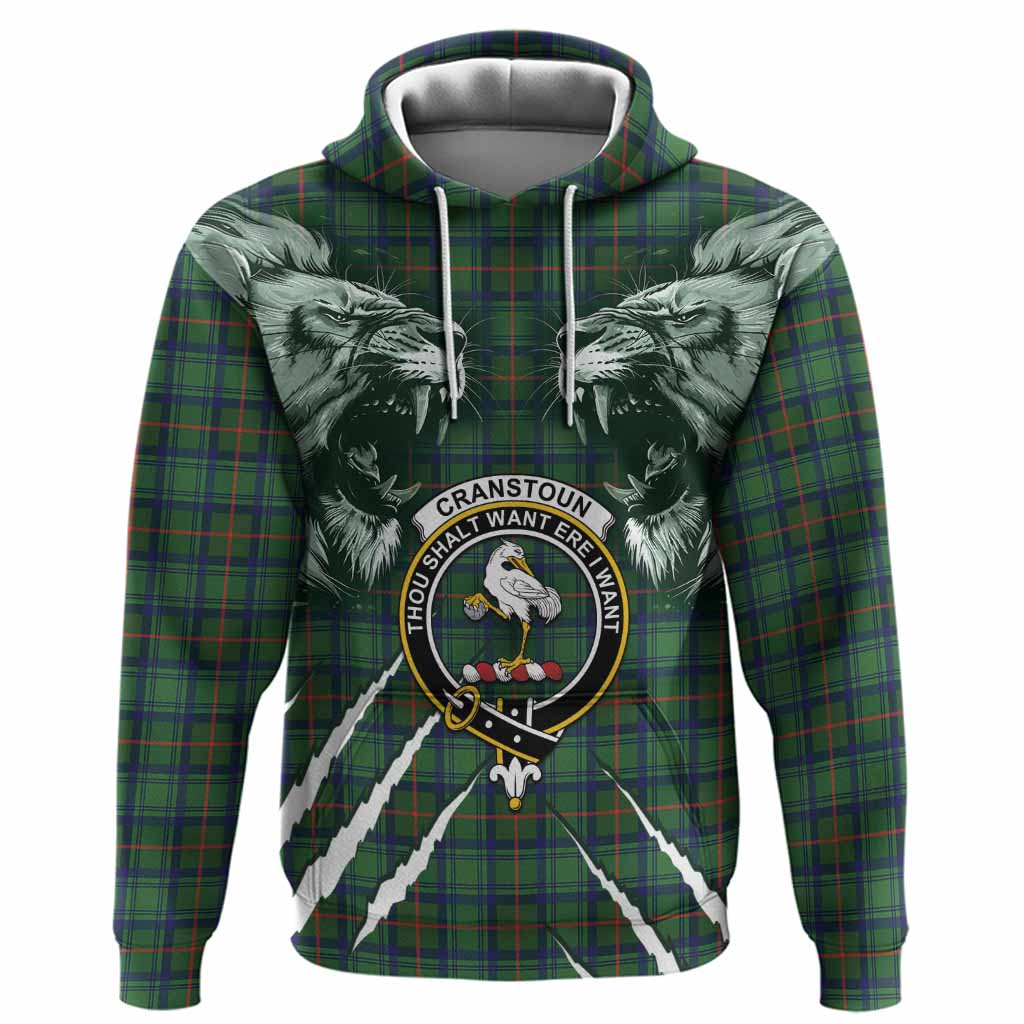 Cranstoun (Cranston) Tartan Crest Hoodie Ferocious Lion Style