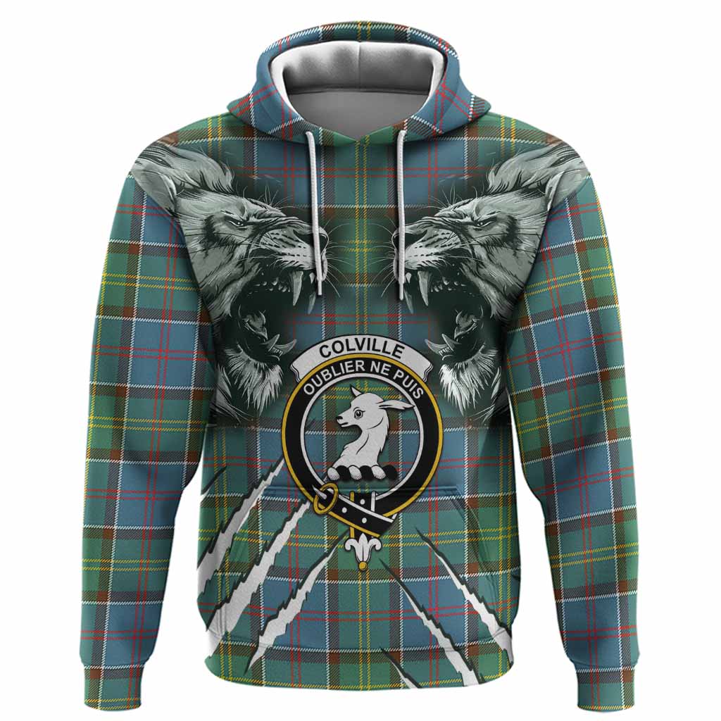Colville Tartan Crest Hoodie Ferocious Lion Style