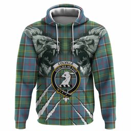Colville Tartan Crest Hoodie Ferocious Lion Style
