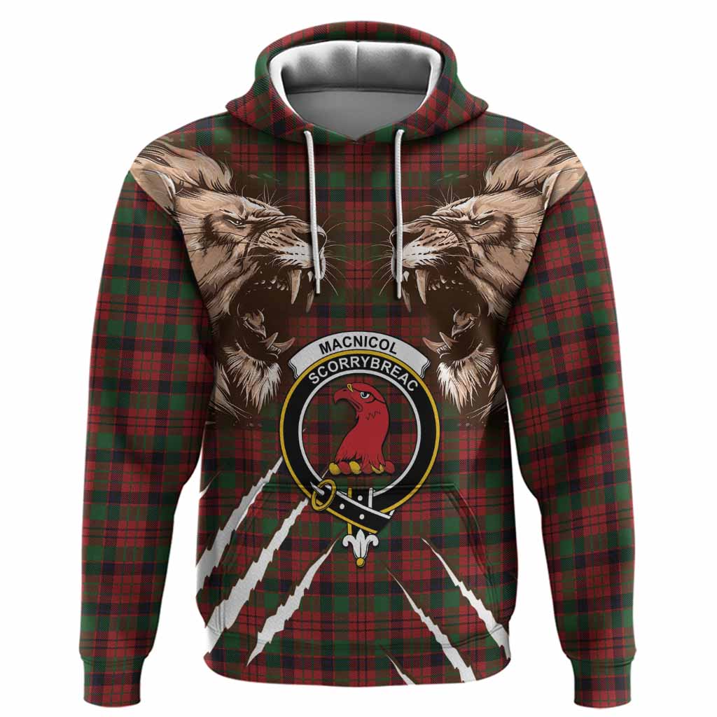 MacNicol (McNicol) Tartan Crest Hoodie Ferocious Lion Style