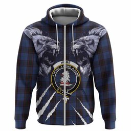 Home (Hume) Tartan Crest Hoodie Ferocious Lion Style
