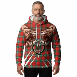MacLaine (McLaine) Tartan Crest Hoodie Ferocious Lion Style