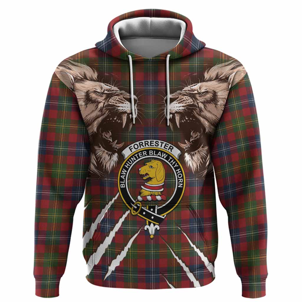 Forrester (Foster) Tartan Crest Hoodie Ferocious Lion Style