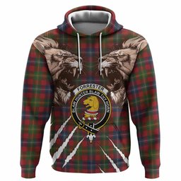 Forrester (Foster) Tartan Crest Hoodie Ferocious Lion Style