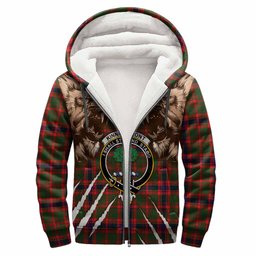 Kinninmont Tartan Crest Sherpa Hoodie Ferocious Lion Style