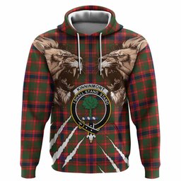 Kinninmont Tartan Crest Hoodie Ferocious Lion Style