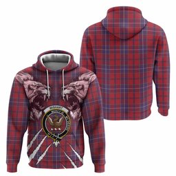 Wishart Tartan Crest Hoodie Ferocious Lion Style