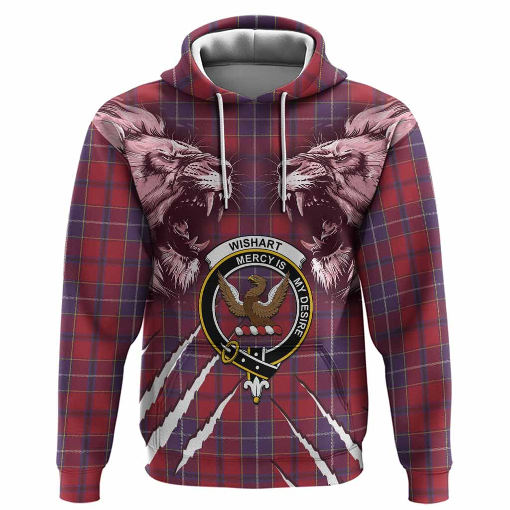 Wishart Tartan Crest Hoodie Ferocious Lion Style