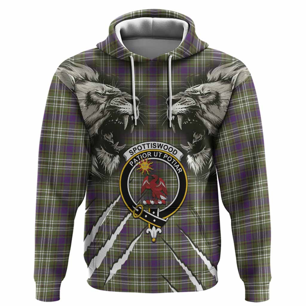Spottiswood Tartan Crest Hoodie Ferocious Lion Style