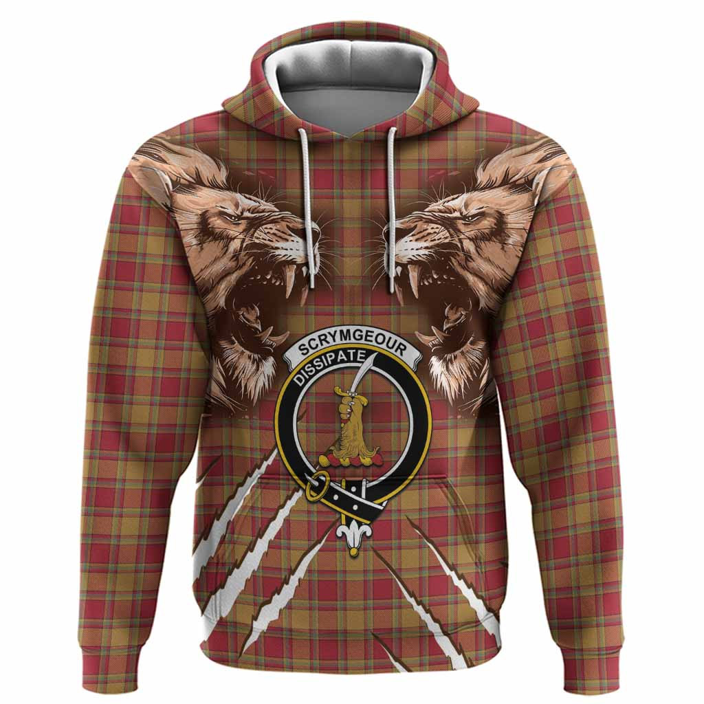 Scrymgeour Tartan Crest Hoodie Ferocious Lion Style