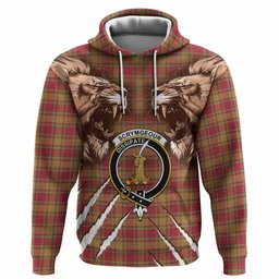 Scrymgeour Tartan Crest Hoodie Ferocious Lion Style