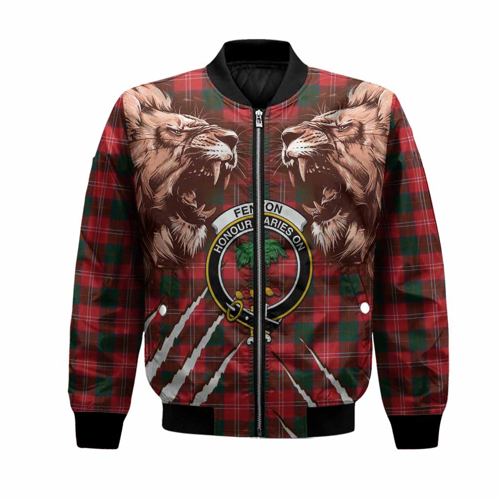 Fenton Tartan Crest Bomber Jacket Ferocious Lion Style