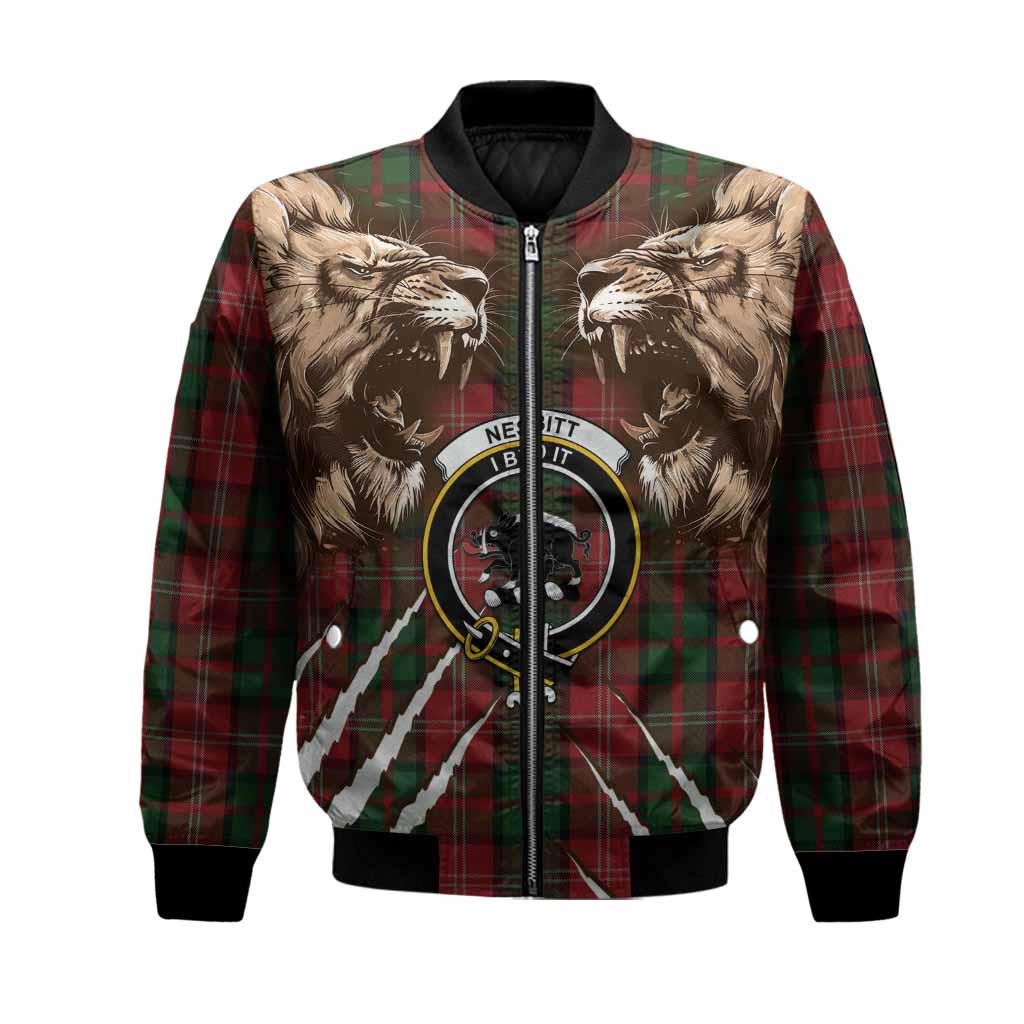 Nesbitt (Nisbet) Tartan Crest Bomber Jacket Ferocious Lion Style
