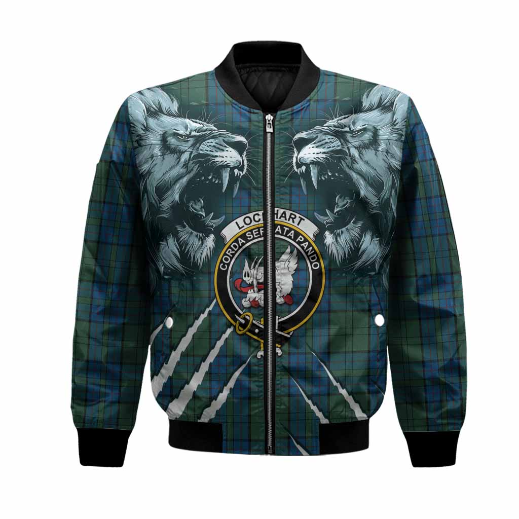 Lockhart Tartan Crest Bomber Jacket Ferocious Lion Style