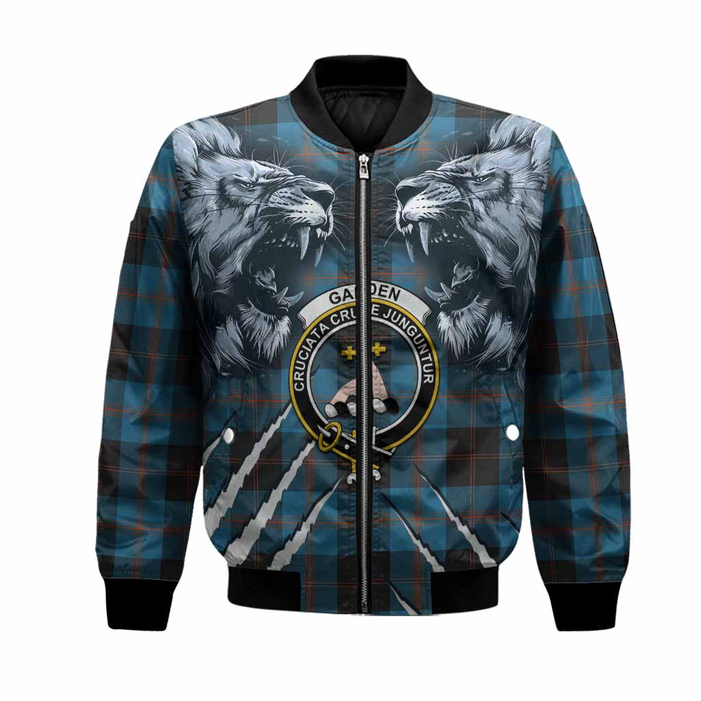 Garden (Gardyne) Tartan Crest Bomber Jacket Ferocious Lion Style