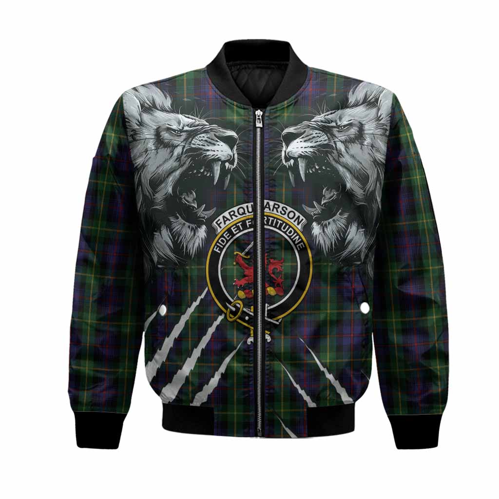 Farquharson Tartan Crest Bomber Jacket Ferocious Lion Style