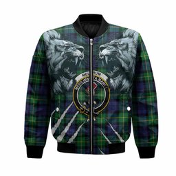 Meldrum Tartan Crest Bomber Jacket Ferocious Lion Style