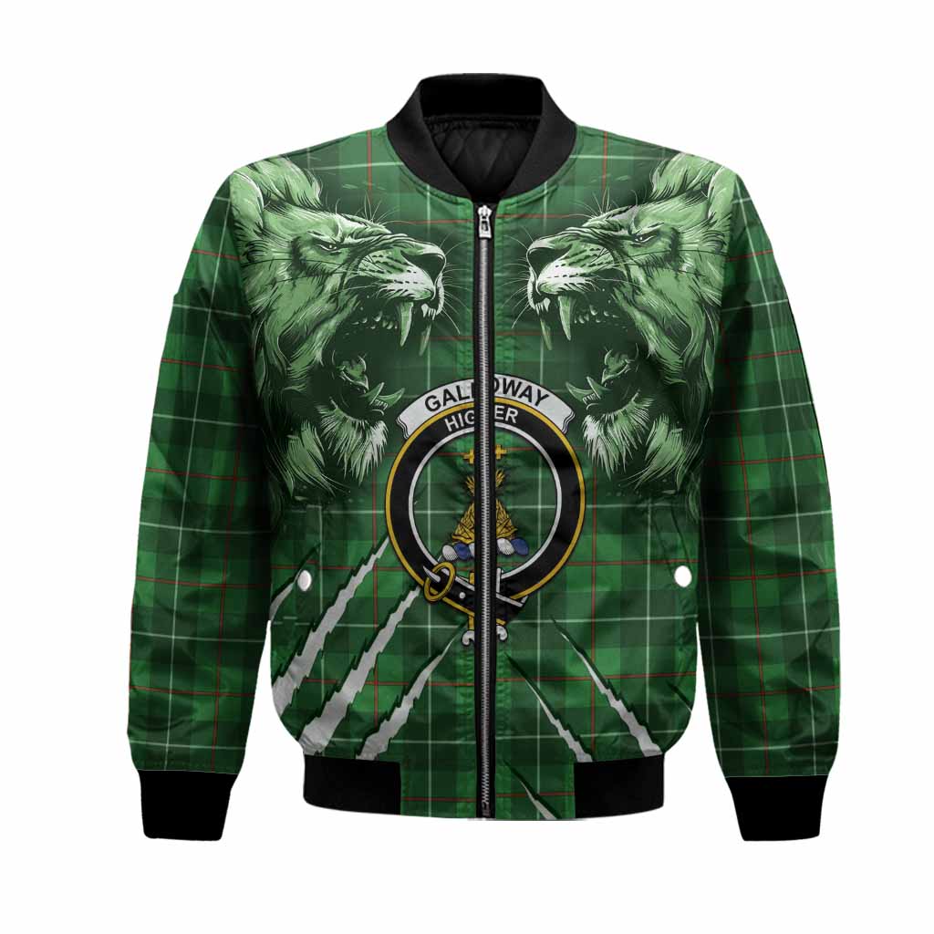 Galloway Tartan Crest Bomber Jacket Ferocious Lion Style