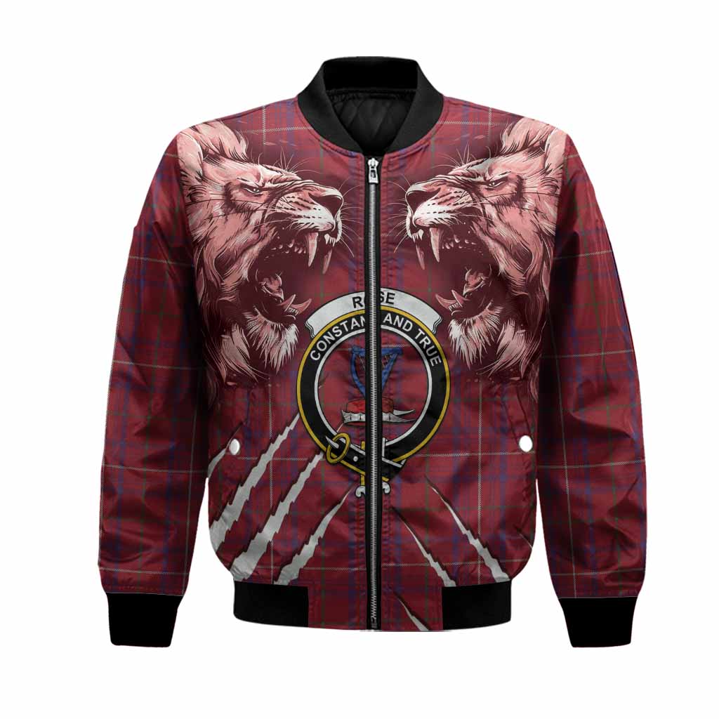 Rose Tartan Crest Bomber Jacket Ferocious Lion Style