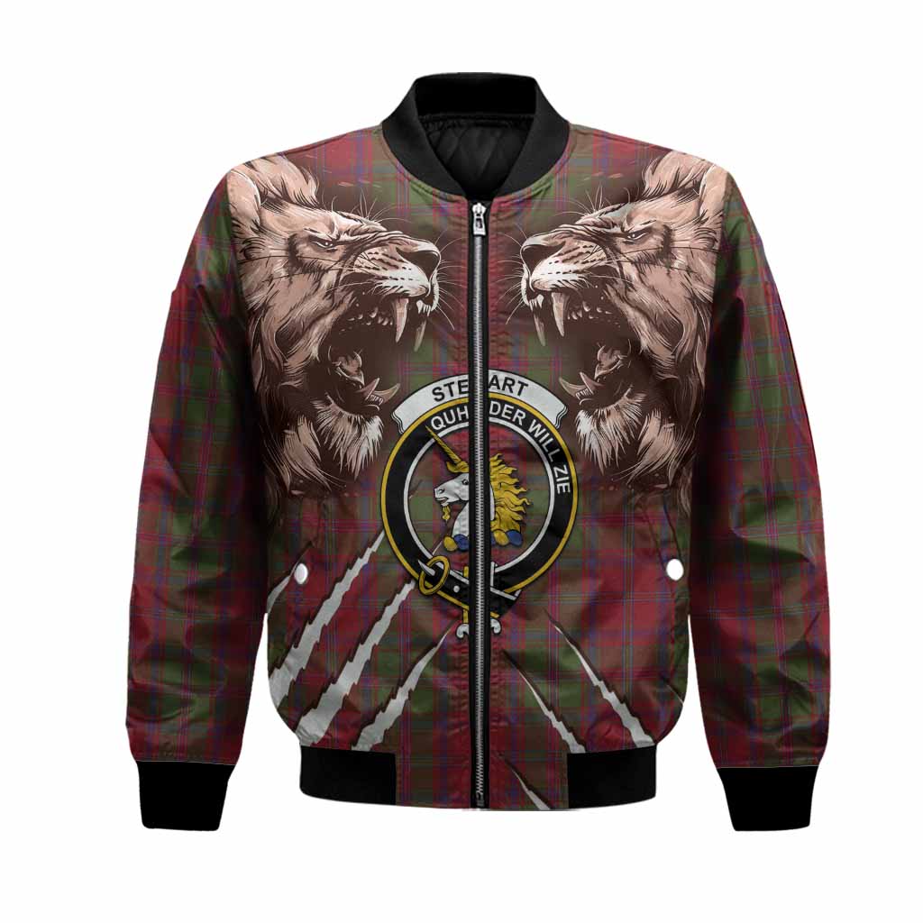 Stewart (Stuart) of Appin Tartan Crest Bomber Jacket Ferocious Lion Style
